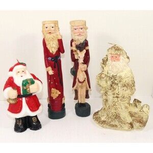Santa Christmas Candle Candleholders Lot of 4 Pieces Xmas Decor Preowned Vintage